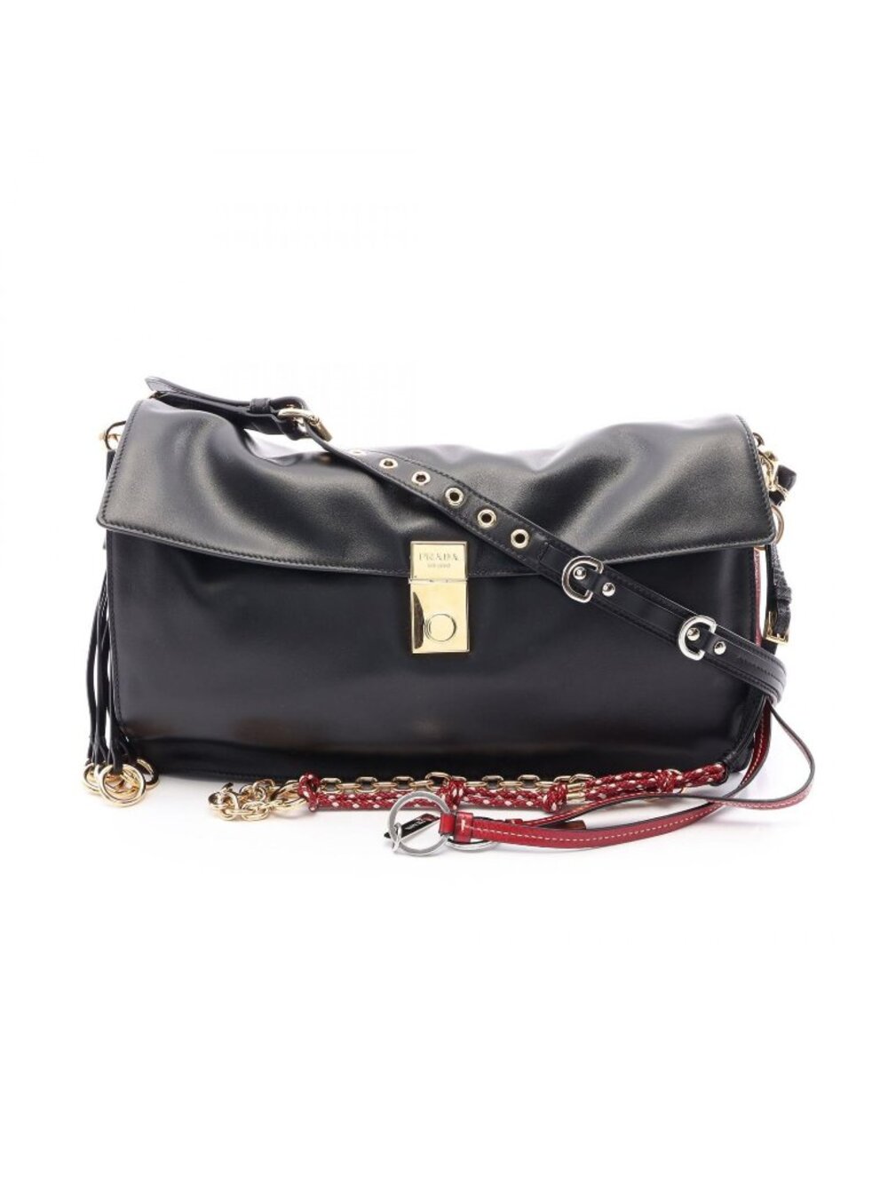 Prada Shoulder Bag Soft Sound Large Black Red White Leather